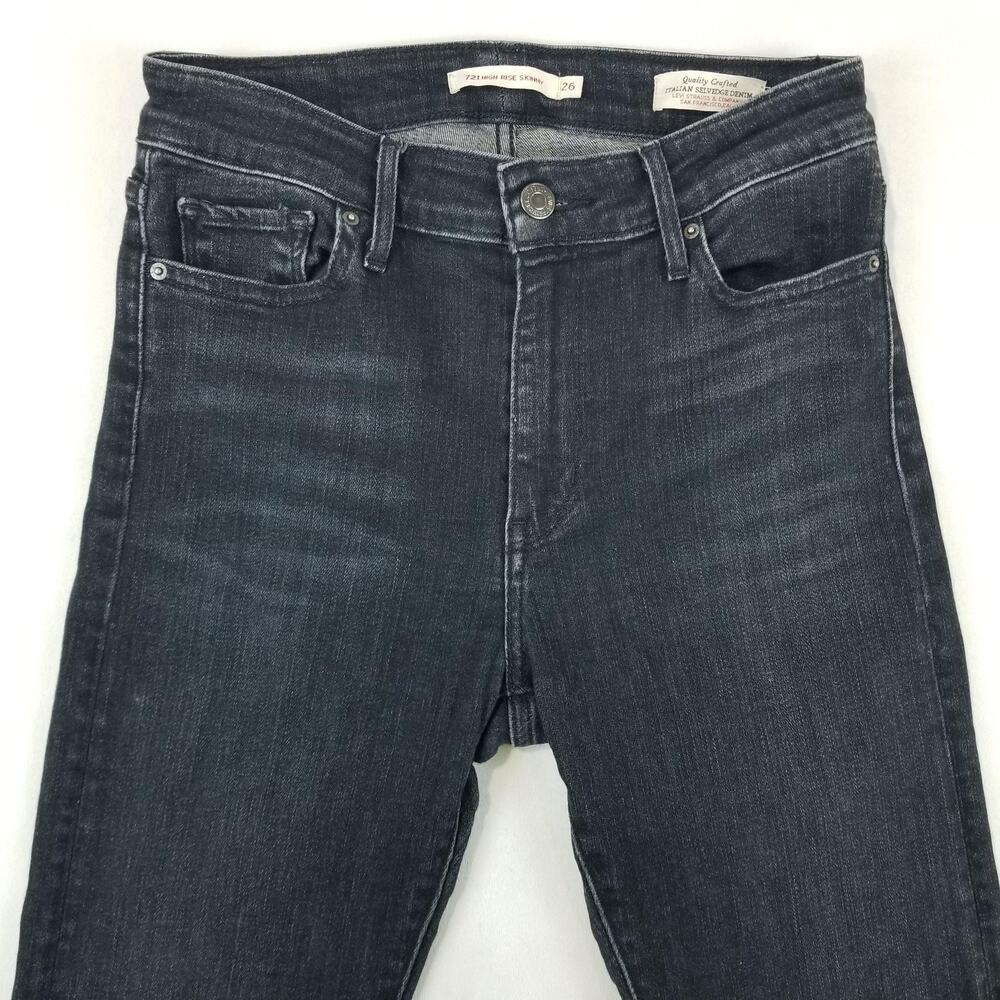 Levis 721 High Rise Skinny Jeans Womens 26 Blue Italian Selvedge Stretch Denim - Picture 4 of 16